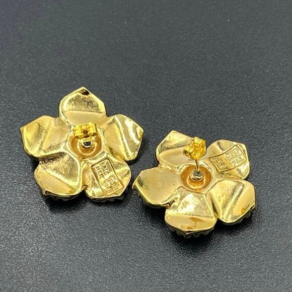 Kate Spade NY Black Enamel Pave Center Gold Plated Flower Stud Pierced Earrings - Picture 6 of 8